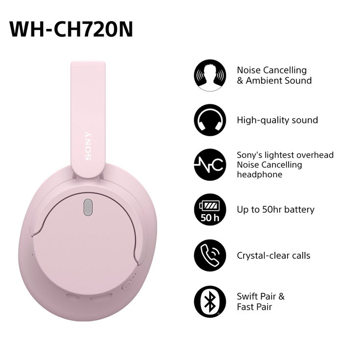 Sony WH-CH720N Auriculares Inalámbricos con Micrófono Rosa