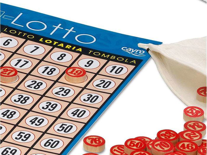 Cayro Lotto-Tombola 48 Cartones Caja Madera Juego de Mesa para Niños y Adultos