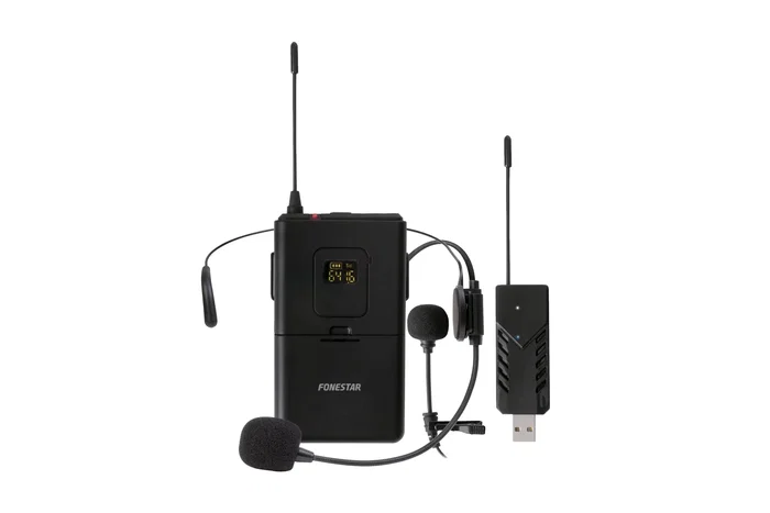 Fonestar WI-MIC Micrófono Inalámbrico Solapa/Lav para Streaming y Conferencias, UHF 641-699 MHz, 24 Canales, Receptor USB Plug & Play, Compatible Windows/Mac