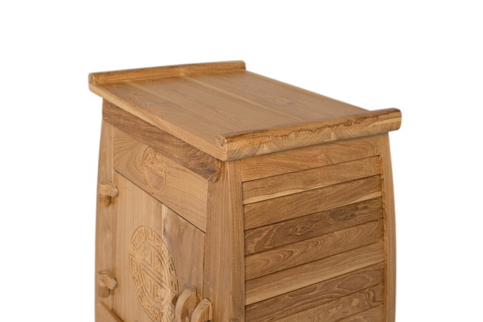 GINER Y COLOMER Mesita de Noche de Madera Maciza de Teca, con Cajón y Puerta Tallada, Acabado Natural, 60 cm de Alto, 54x37 cm