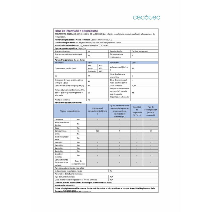 Mini Nevera Cecotec Bolero CoolMarket TT 90 90 L 47 x 44 x 83 cm