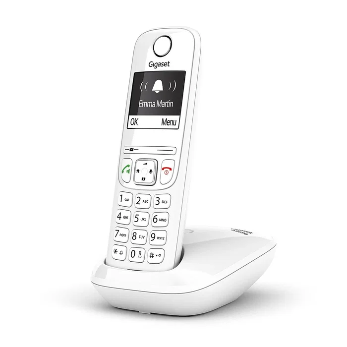 Gigaset AS690 Teléfono inalámbrico DECT con identificador de llamadas, manos libres, pantalla grande, agenda 100 contactos, bloqueo llamadas, ECO DECT, blanco