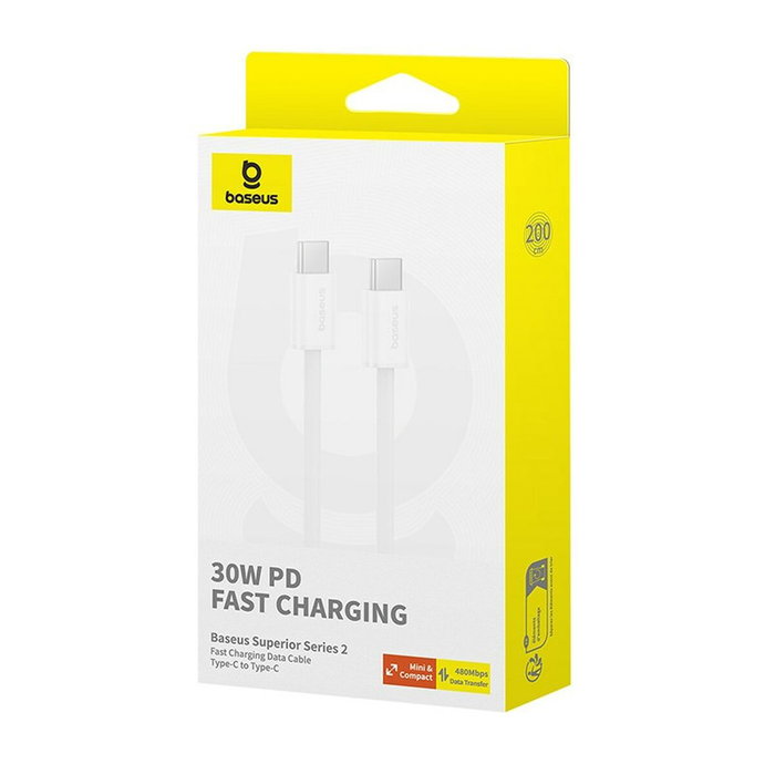 Baseus Kabel Superior Series II USB-C a USB-C 30W 480Mb/s 2m - blanco Baseus Kabel Superior Series II USB-C a USB-C 30W 480Mb/s 2m - blanco
