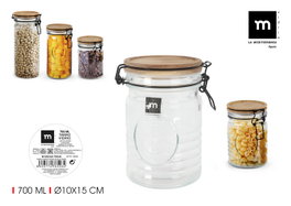 La Mediterranea Tarro de Vidrio con Tapón de Acacia 700ml (12 Unidades)