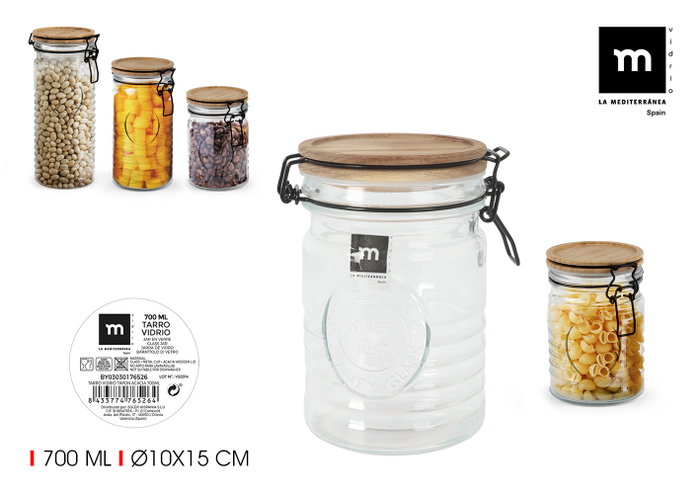 La Mediterranea Tarro de Vidrio con Tapón de Acacia 700ml (12 Unidades) La Mediterranea Tarro de Vidrio con Tapón de Acacia 700ml (12 Unidades)
