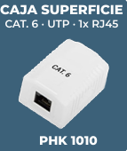PHASAK Caja de superficie 1xRJ45 UTP Cat.6 Dual ent. inf. Blanca