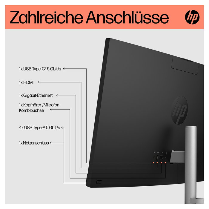 HP AIO PC All-in-One 24-cr0109ng - Pantalla 23.8 - Procesador AMD Ryzen 5 7520U - 16GB RAM - 512GB SSD - Windows 11 Home