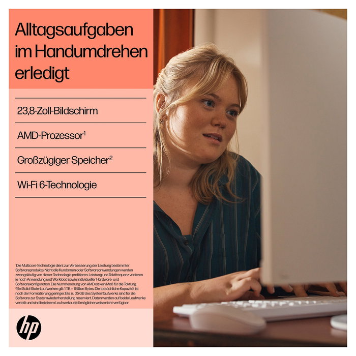 HP AIO PC All-in-One 24-cr0109ng - Pantalla 23.8 - Procesador AMD Ryzen 5 7520U - 16GB RAM - 512GB SSD - Windows 11 Home