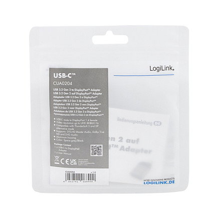 LogiLink Adaptador USB 3.2 Gen2 Type-C a DisplayPort 8K/60 Hz, Aluminio, Negro/Gris LogiLink Adaptador USB 3.2 Gen2 Type-C a DisplayPort 8K/60 Hz, Aluminio, Negro/Gris