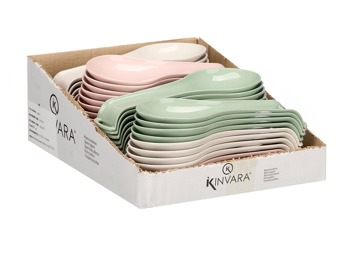 Kinvara Reposacuchara de Plástico Surtidos, Beige, Rosa, Verde - 11x26.5x3 cm (Set de 48)