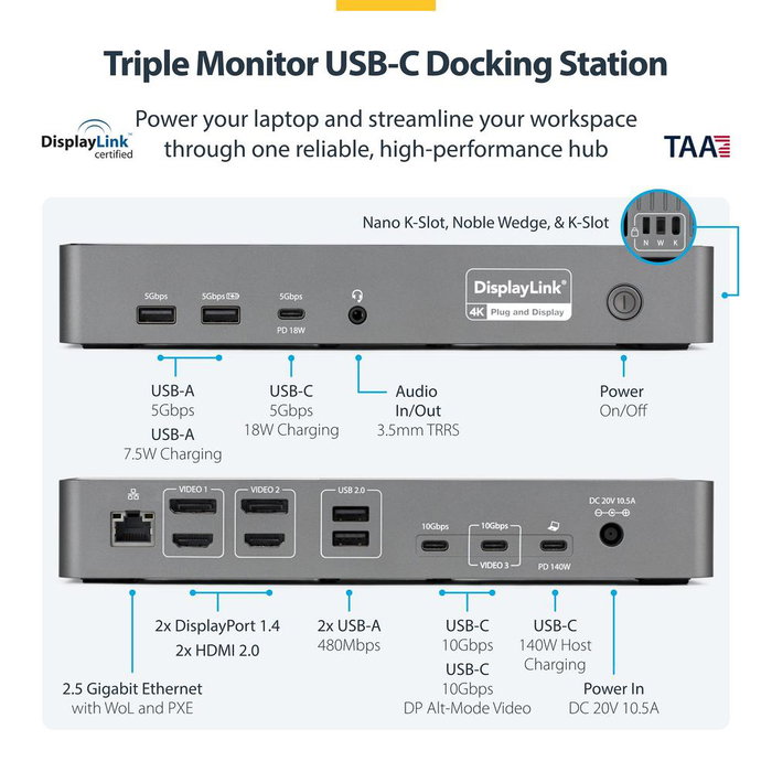 Startech Triple-Monitor Docking Station Accs Startech Triple-Monitor Docking Station Accs