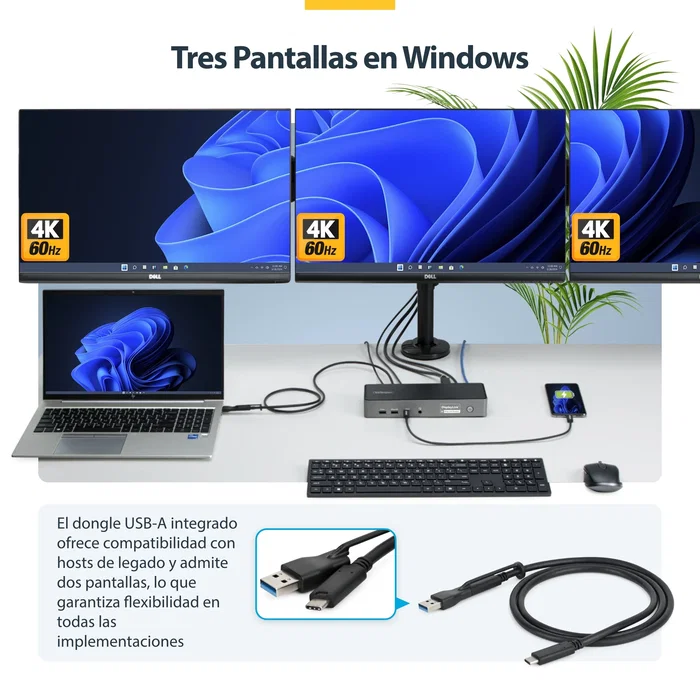 StarTech.com Docking Station Universal USB-C de 3 Pantallas PD 140W 4K DK30C2DPEPRUE Gris