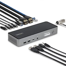 StarTech.com Docking Station Universal USB-C de 3 Pantallas - USB Tipo C HDMI DP - PD 140W para Carga de MacBook Pro y Windows - 4K 60Hz, Gris