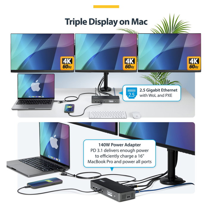 StarTech.com Docking Station Universal USB-C de 3 Pantallas Gris StarTech.com Docking Station Universal USB-C de 3 Pantallas Gris