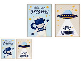 Giftdecor Cuadro Infantil Espacio 60x80 cm Azul Gris (Set de 2)