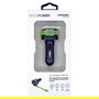 RealPower Cargador de Coche 5V 4.8A con 2 Puertos USB (1xUSB 1xMicro-USB) y Cable Integrado de 0.58 m - Negro y Verde, Ref: 257635