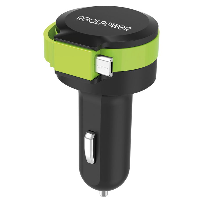 Realpower Cargador de coche 257635 con cable USB integrado y 2 puertos
