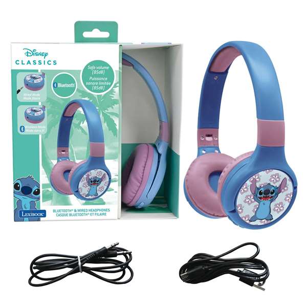 LEXIBOOK Auriculares 2 en 1 Disney Stitch Bluetooth y con cable