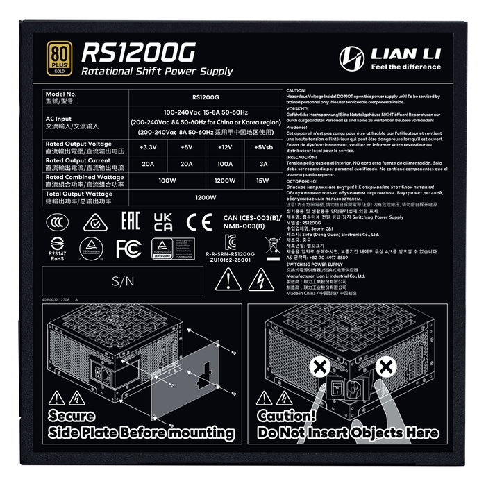 Lian Li RS1200G 1200W ATX 3.1 Negro Lian Li RS1200G 1200W ATX 3.1 Negro