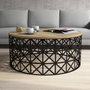 Hanah Home Mesa de Centro Selin Metal Ferforje Roble y Negro, Tablero Melamina, Hierro Forjado, 90x90x38 cm