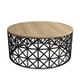 Hanah Home Mesa de Centro Selin Metal Ferforje Roble y Negro, Tablero Melamina, Hierro Forjado, 90x90x38 cm