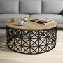 Hanah Home Mesa de Centro Selin Metal Ferforje Roble y Negro, Tablero Melamina, Hierro Forjado, 90x90x38 cm