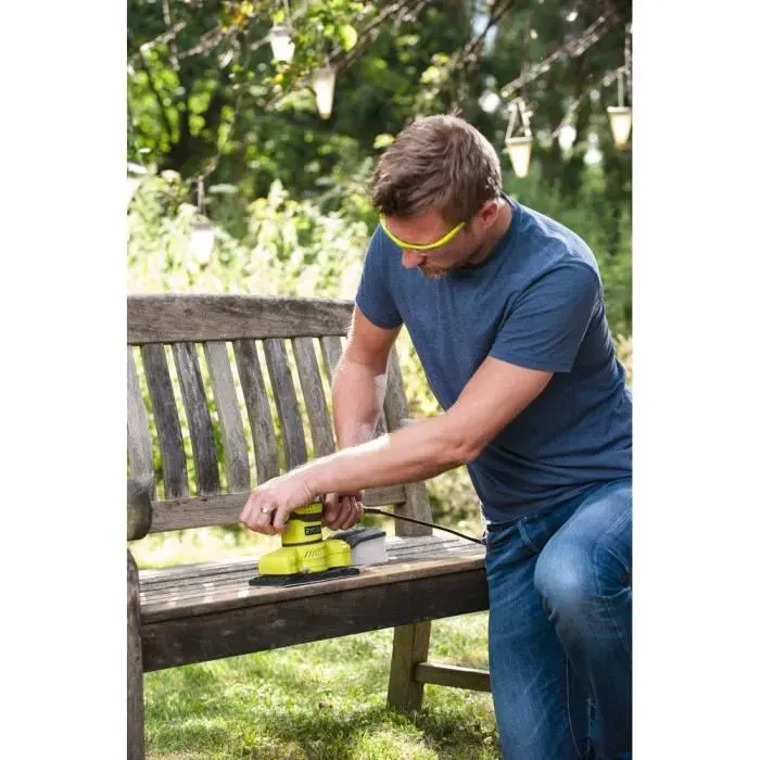 Ryobi Lijadora Orbital 1/3 Hoja 200 W con Sistema de Succión y Colector de Plástico + 3 Abrasivos