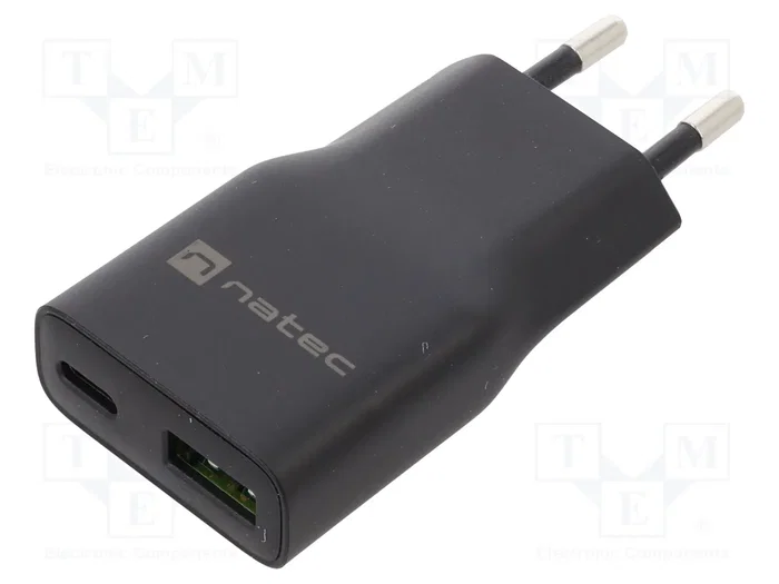 Natec Ribera GaN Slim Cargador USB-A + USB-C 20W Negro Natec Ribera GaN Slim Cargador USB-A + USB-C 20W Negro
