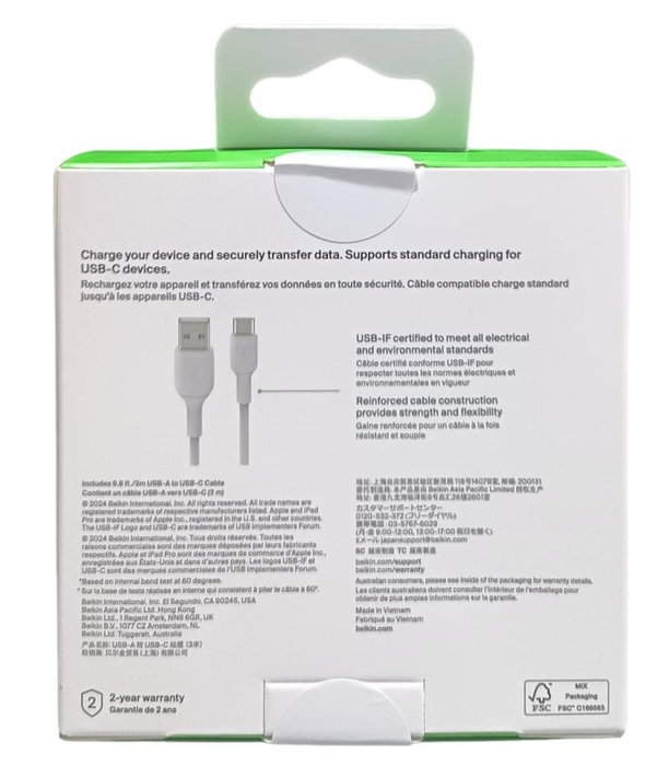 Belkin CAB001BT3MWH Cable USB-A a USB-C 3m Blanco