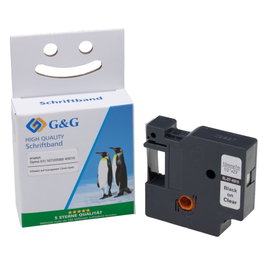 G&G Cinta de etiquetas de 12 mm x 7 m, Negro sobre transparente, compatible con Dymo D1