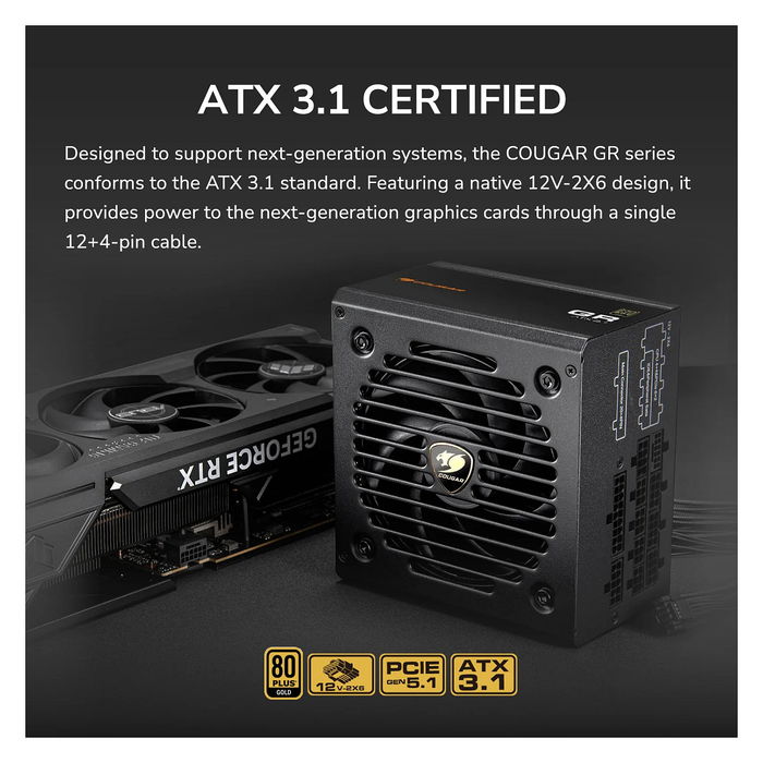 Cougar Fuente de Alimentación GR 850W ATX3.1/PCIE 5.1 80 Plus Gold para PC