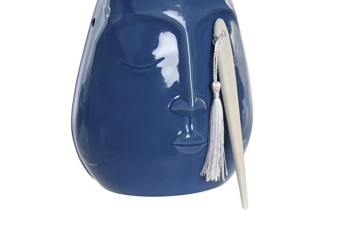 DKD Home Decor Jarrón de Gres Azul Marino Cara 14,5x11x16,7 cm