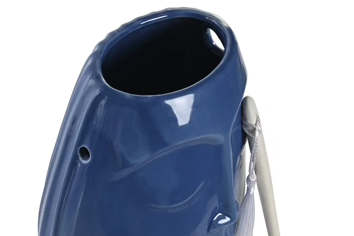 DKD Home Decor Jarrón de Gres Azul Marino Cara 14,5x11x16,7 cm