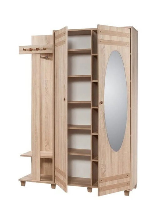 Hanah Home 135-200 Perchero Roble Sonoma con Espejo y Almacenamiento, Ancho 135 cm, Alto 192 cm Hanah Home 135-200 Perchero Roble Sonoma con Espejo y Almacenamiento, Ancho 135 cm, Alto 192 cm