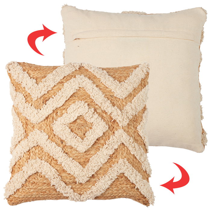Home Deco Factory Cojín Decorativo 40x40 cm, Colección Natural, Material Yute y Algodón para Salón o Dormitorio