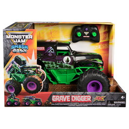 Spin Master Monster Jam Grave Digger Monster Truck Teledirigido a Escala 1:15, Modo Smash 'n Bash con Auto-Reparación, Juguete para Niños de 4 Años o Más, Negro y Verde