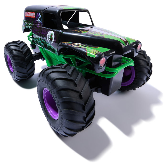Spin Master Monster Jam Grave Digger Monster Truck Teledirigido a Escala 1:15, Modo Smash 'n Bash con Auto-Reparación, Juguete para Niños de 4 Años o Más, Negro y Verde
