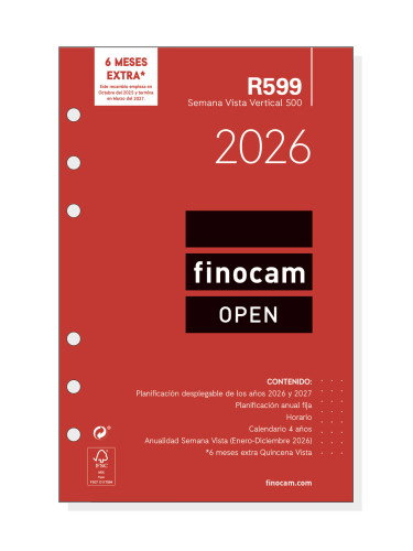 Finocam Recambio Anual Agenda de Anillas Open R599 2026 117x181mm SVV Finocam Recambio Anual Agenda de Anillas Open R599 2026 117x181mm SVV