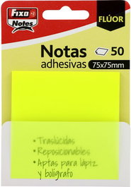 FIXO Notas Adhesivas Fixo Notes Traslúcidas Amarillo Neón (Set de 24)