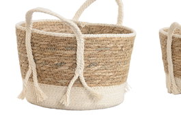 DKD Home Decor Cesta Crema Natural Set de 3 (2 Unidades) 25 x 25 x 22 cm Fibra y Algodón