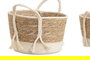 DKD Home Decor Cesta Crema Natural Set de 3 (2 Unidades) 25 x 25 x 22 cm Fibra y Algodón