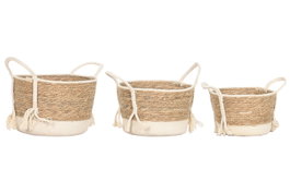 DKD Home Decor Set de 3 Cestos de Fibra y Algodón Crema