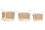 DKD Home Decor Set de 3 Cestos de Fibra y Algodón Crema