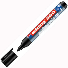 Edding Marcador Pizarra Blanca 360 Recargable Negro, Punta Redonda 1.5-3mm, Tinta Borrable y Resistente a la Luz