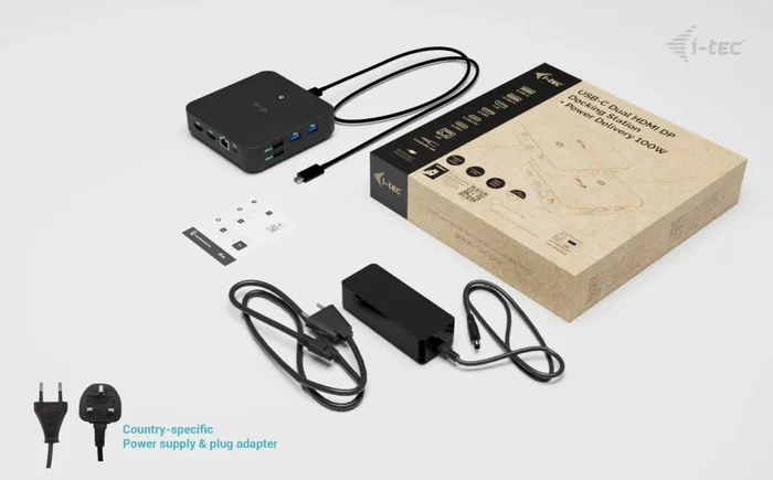 i-tec USB-C Docking Station con 2x HDMI y DisplayPort, 3 Monitores 4K/5K, 100W Power Delivery, Ethernet Gigabit, 6x USB, Audio, VESA, Para Mac/PC/Android