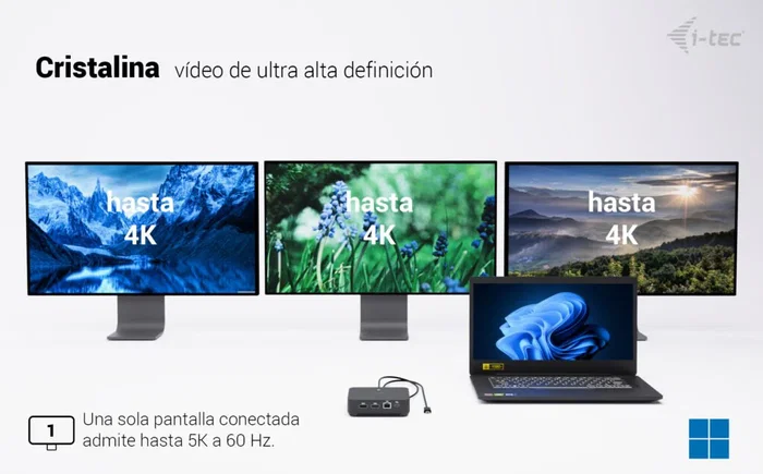 i-tec USB-C Docking Station con 2x HDMI y DisplayPort, 3 Monitores 4K/5K, 100W Power Delivery, Ethernet Gigabit, 6x USB, Audio, VESA, Para Mac/PC/Android