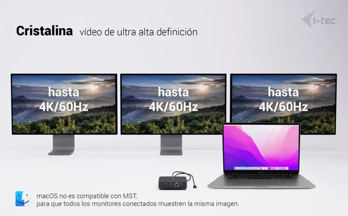 i-tec USB-C Docking Station con 2x HDMI y DisplayPort, 3 Monitores 4K/5K, 100W Power Delivery, Ethernet Gigabit, 6x USB, Audio, VESA, Para Mac/PC/Android