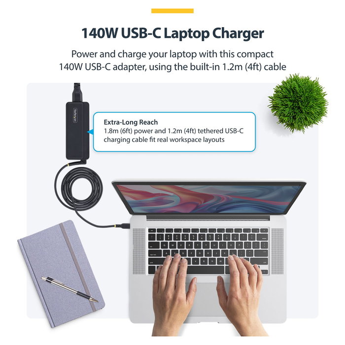 StarTech Cargador USB-C GaN de 140 W para MacBook Pro y dispositivos USB-C
