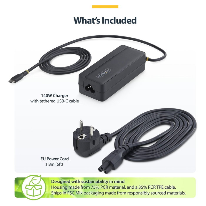 StarTech Cargador USB-C GaN de 140 W para MacBook Pro y dispositivos USB-C