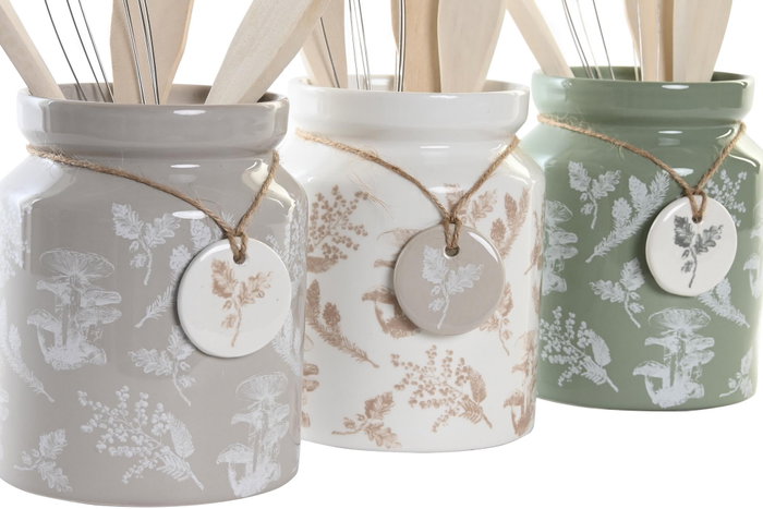 DKD Home Decor Bote Utensilios Alpino Verde Blanco 12 x 25 x 12 cm Set de 5 Dolomita Pino Metal Apto Microondas Lavavajillas